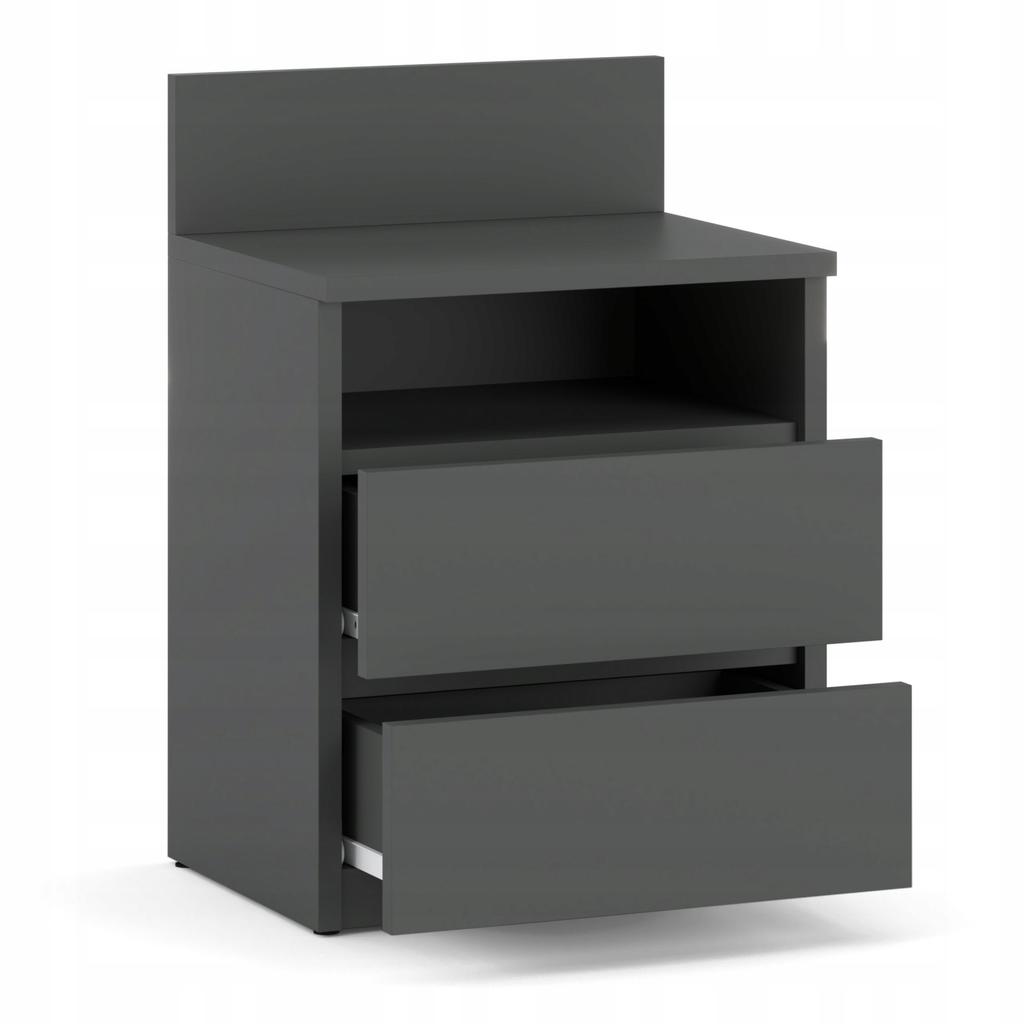 Bedside Table Gray 40cm 2 Drawers Shelf For Bedroom