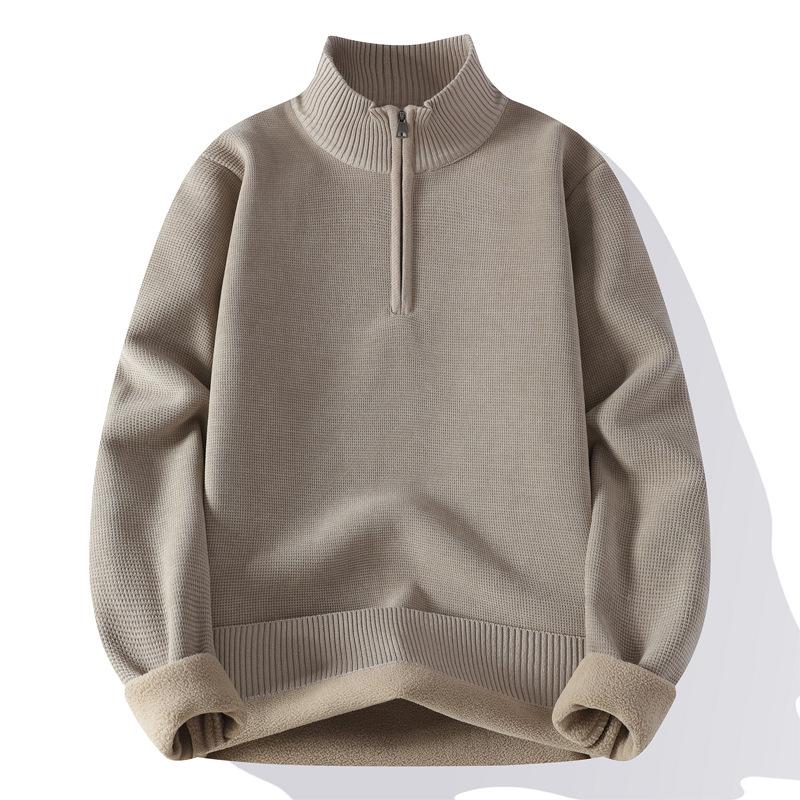 Men's Trendy Woolen Half-Zip Sweater with Velvet Lining - Warm Stand Collar Knitwear