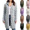 Women's Casual Mid-Length Color Cable Hooded Knitted Cardigan Sweater Jacket