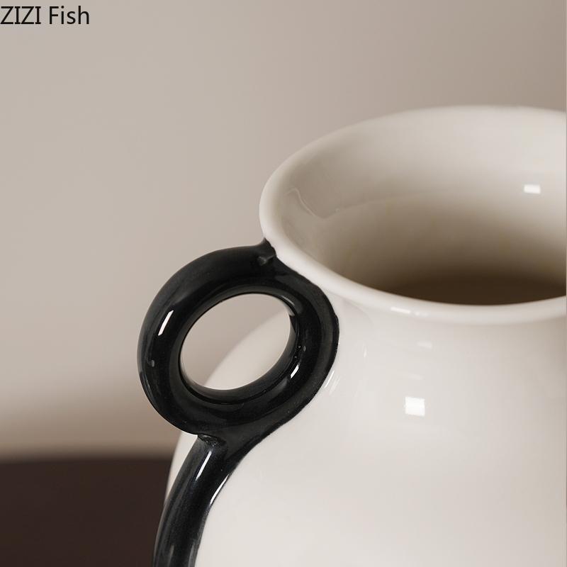 Double-ear Handles Ceramic Vase Minimalist Flower Pots Desk Decoration Flower Arrangement Floral Vases Room Aesthetic Decor