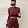 VEZFAA Women's Fashion Casual Spring Autumn Solid Color Print Long Sleeve O-Neck Trousers Pants Suits