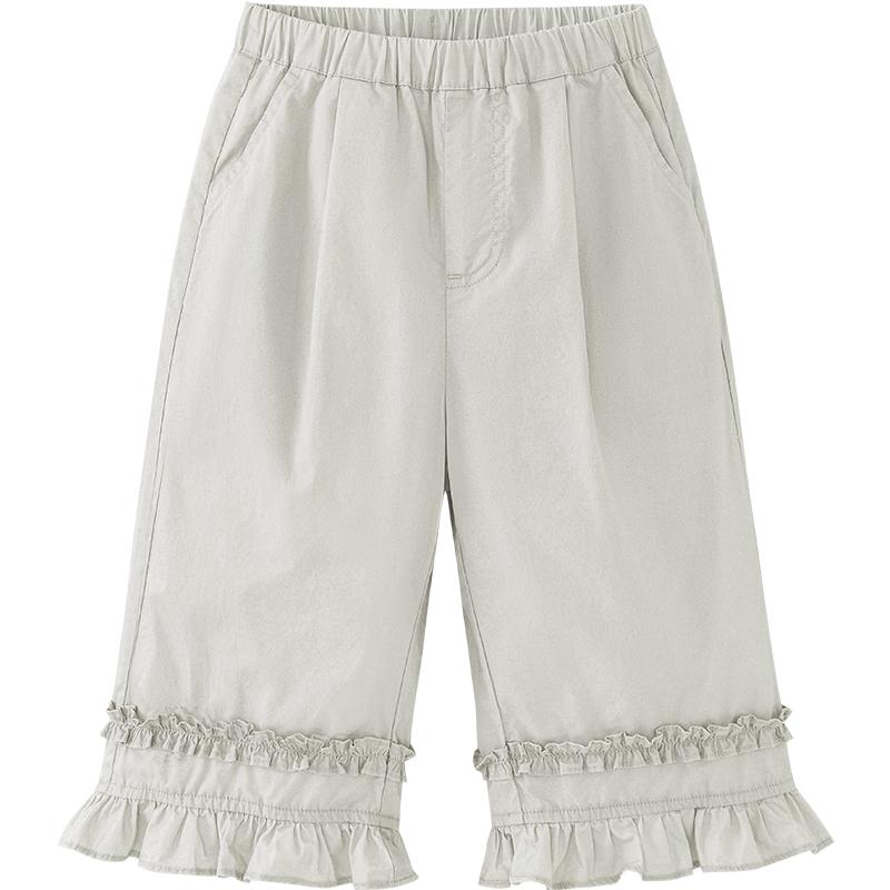 Minibala Girls  Summer Ruffle Cotton Straight-Leg Pants 90