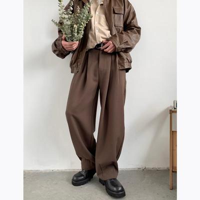 Men's Retro Brown Wide-Leg Sweatpants - Loose Straight Drape for Spring & Autumn