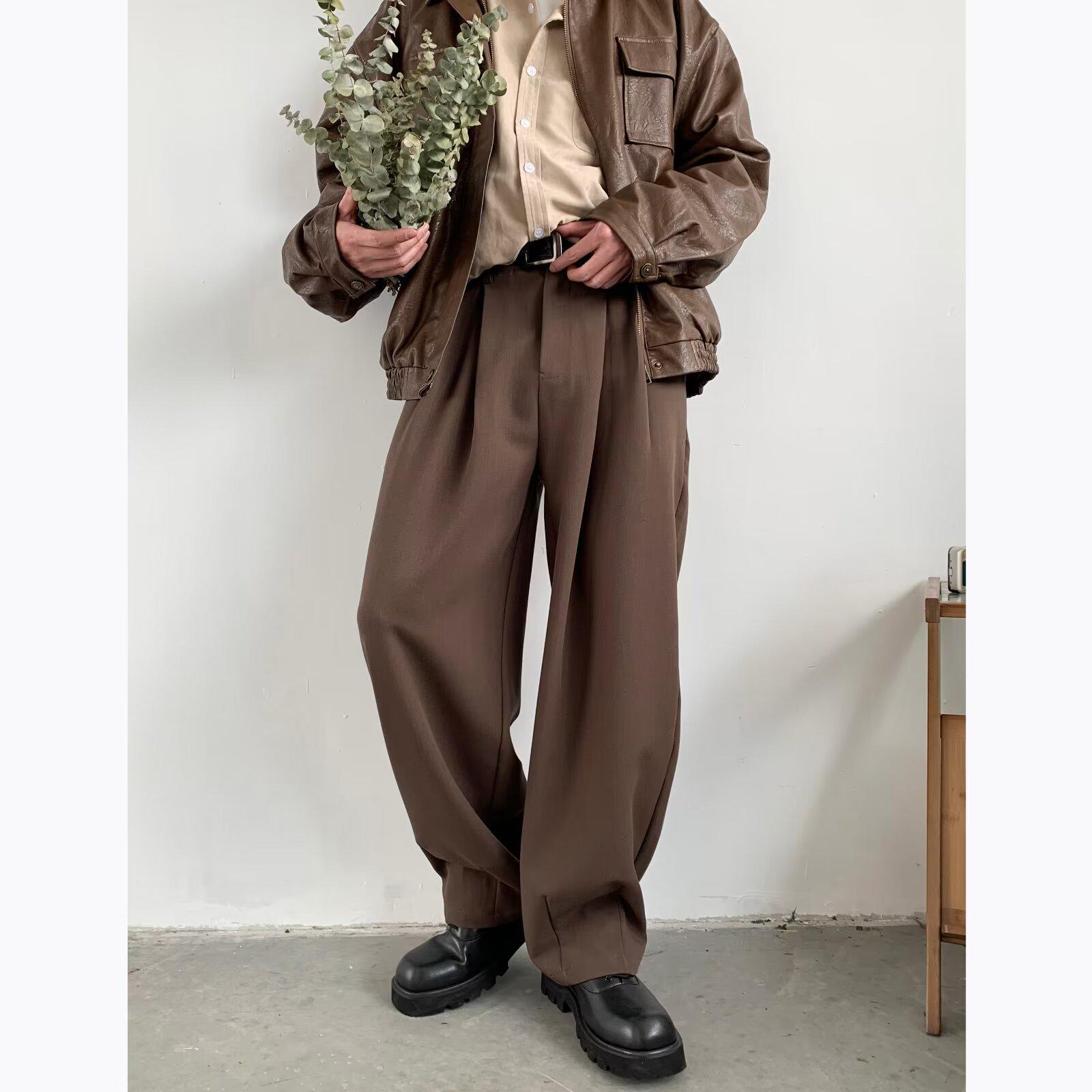 

Men s Retro Brown Wide-Leg Sweatpants - Loose Straight Drape for Spring & Autumn M коричневий