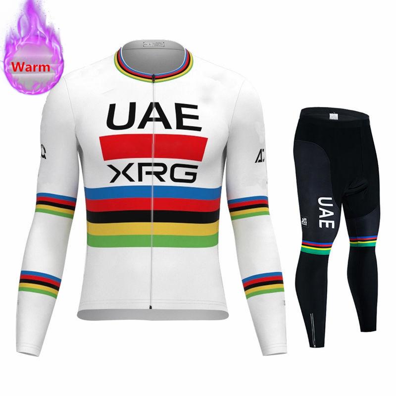 2026 UAE Team Winterfleece Langarm 2026 Winter Samt Warm Radsportbekleidung Anzug Set Fahrradkleidung Tragen Ropa Ciclismo Rennrad Trikot Anzug