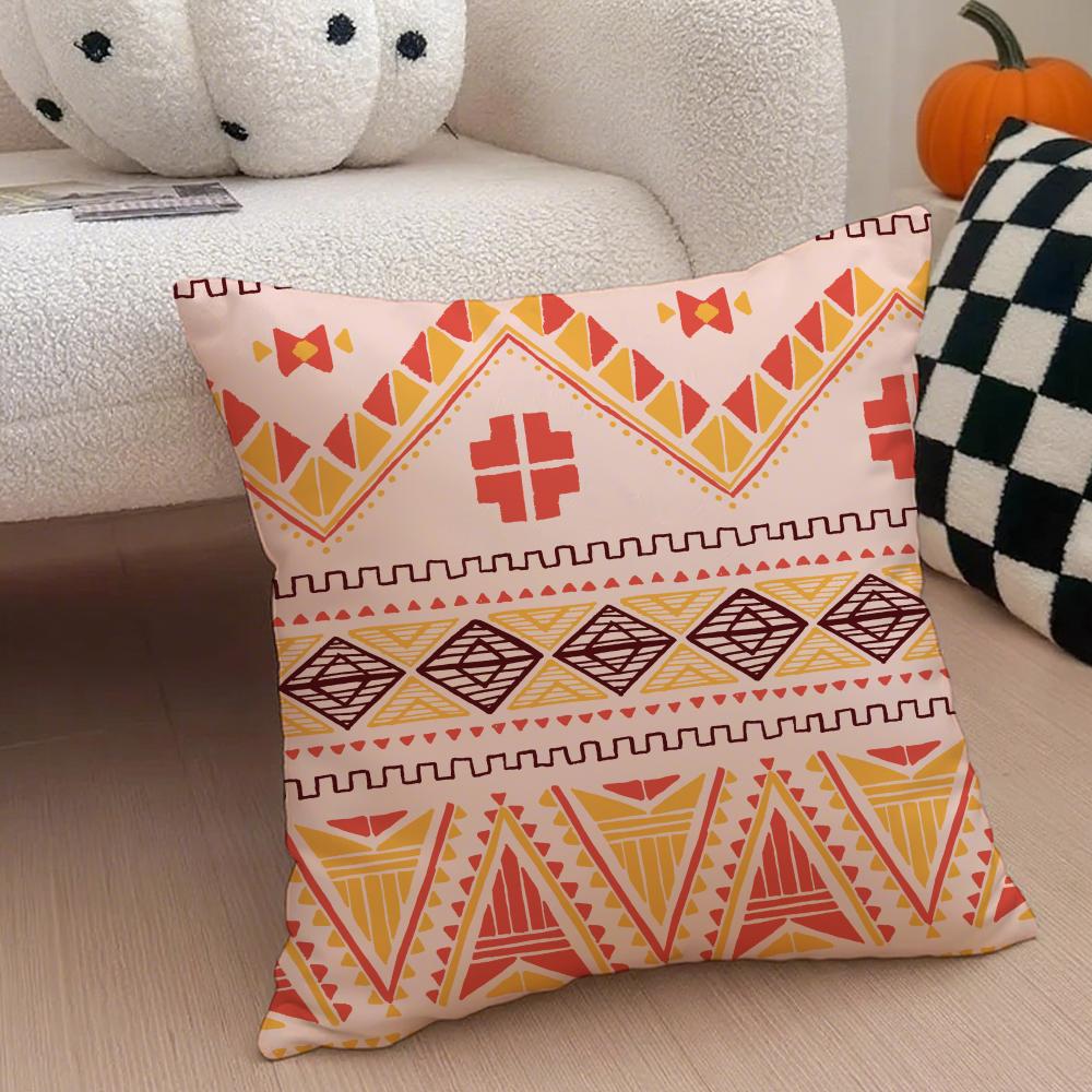 Boho Textile Pattern BBohemian Ethnic Prints Cushion Cover Throw Pillow Cover Hidden Button Durable Polyester Chair Cushion