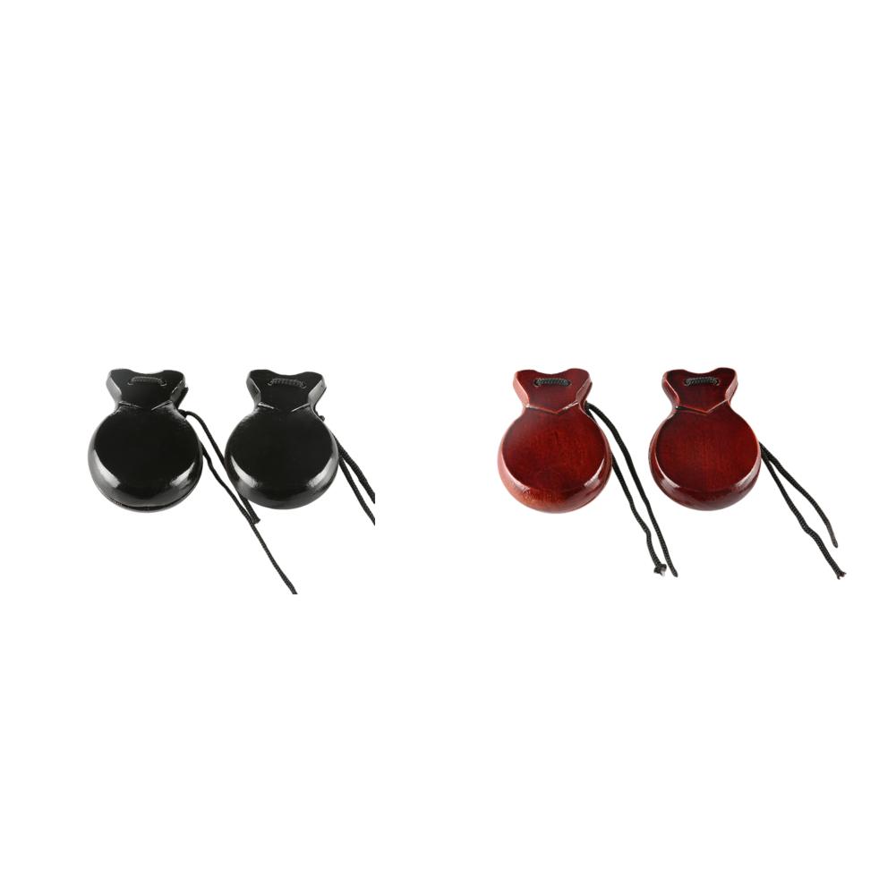 2/4Pcs Wooden Spanish Castanets Finger Castanet &Rope Traditional Flamenco Castanet Beginners Percussion Orff Music Instrument