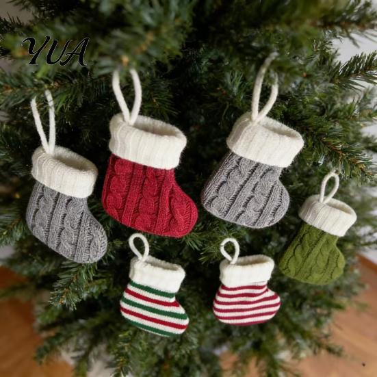 Small Woolen Sock Decor Mini Knitted Christmas Stocking Ornaments, Knit Xmas Tree Hanging Decor, Cute Pendants for Tree, Mantel, Doorway Holiday Party