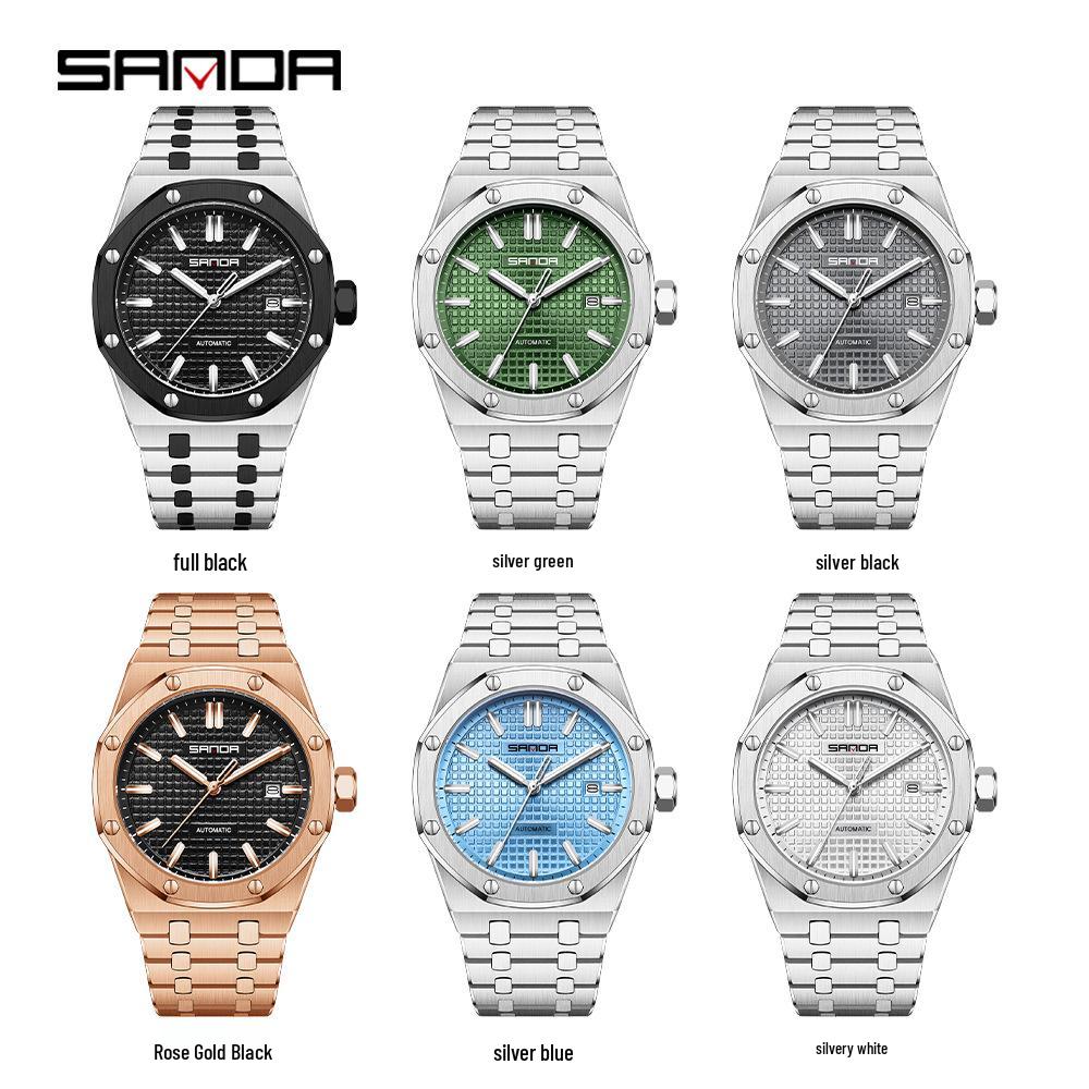 SANDA Men's Waterproof Mechanical Watch with Solid Steel Band and Calendar