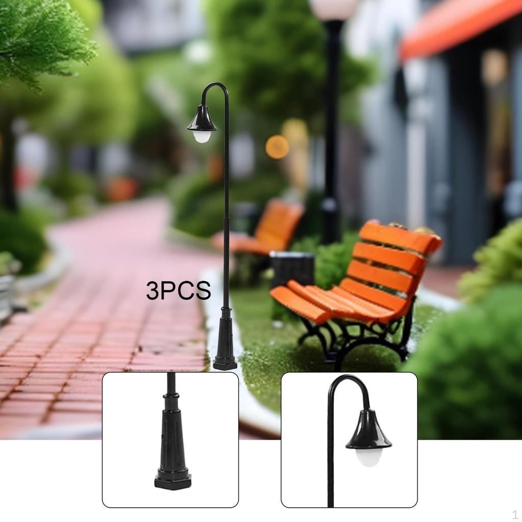 3 Pieces Mini Street Posts Light Model Dollhouse Decoration 3V Accessories Retro Sand Table Lighting