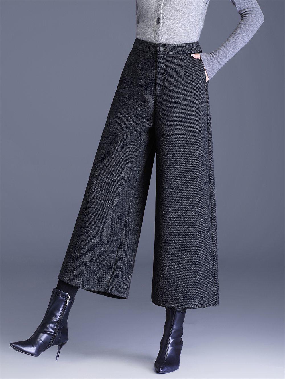 

Women s 2025 High-Waist Thick Wool Wide-Leg Pants, Loose Drape, Petite Nine-Tenths Length 4XL 146-155 lbs