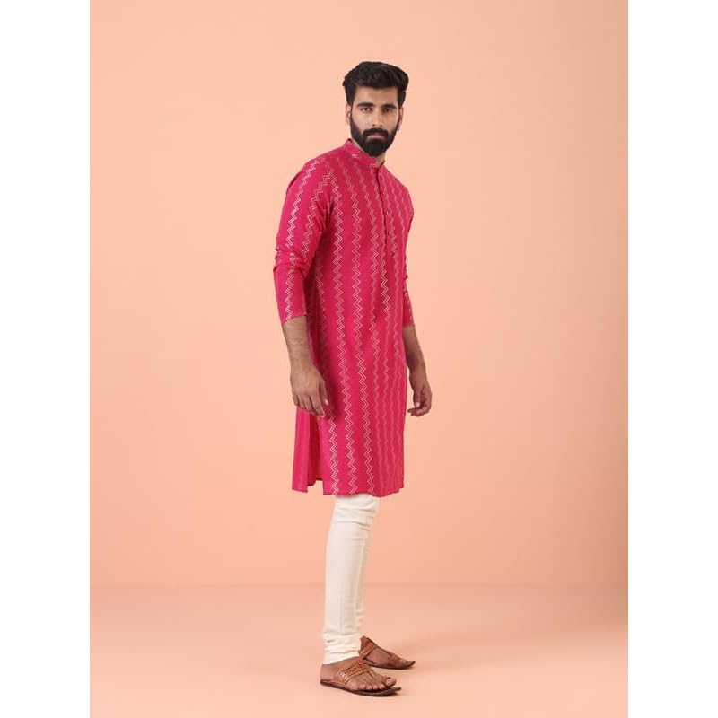 Kisah Mens Kurta Cotton Fabric Self Design Pattern Mens Ethnic Wear Regular Fit Mandarin Collar Long Sleeves, Hot