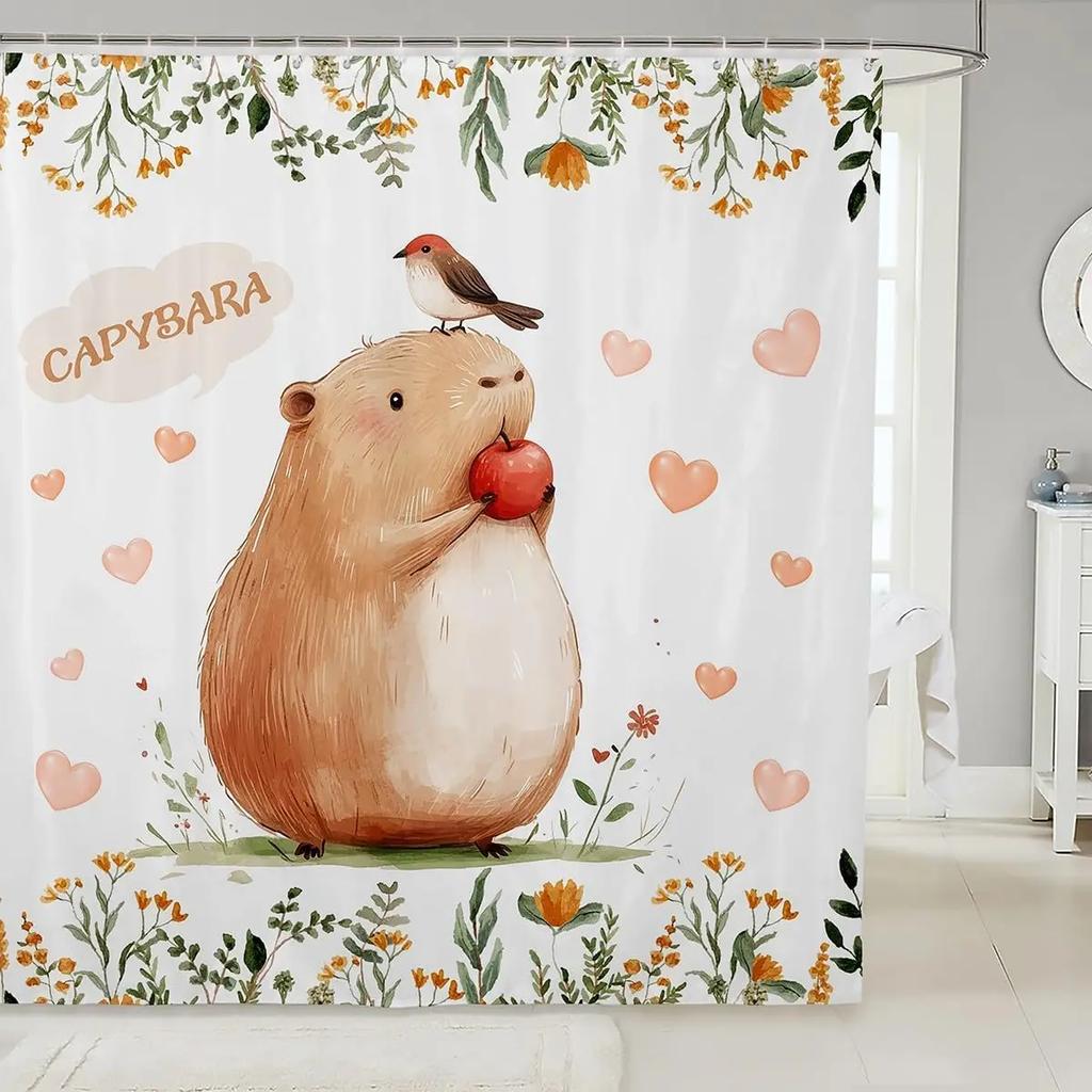 Lustiger Capybara Duschvorhang Wasserdicht Polyesterstoff Schöne Natur Tierwelt Badezimmervorhang Japanischer Stil Badezimmer Dekor