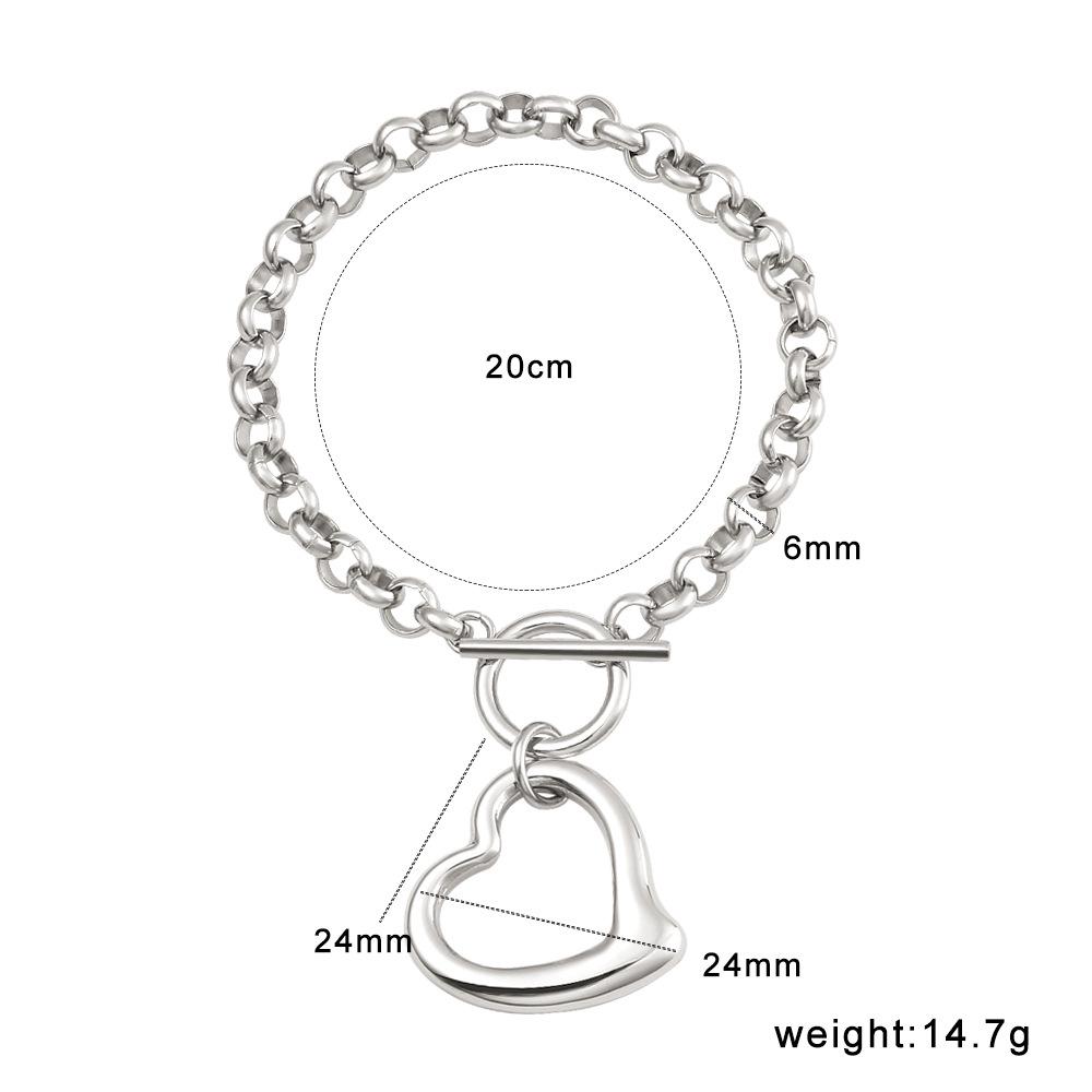 Unisex Stainless Steel Heart Pendant Necklace & Bracelet Set - Minimalist Hip Hop Trend