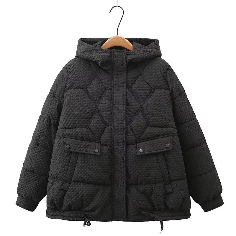 

2023 Winter Plus Size Women s Hooded Cotton Jacket with Corn Kernel Print 3XL чёрный
