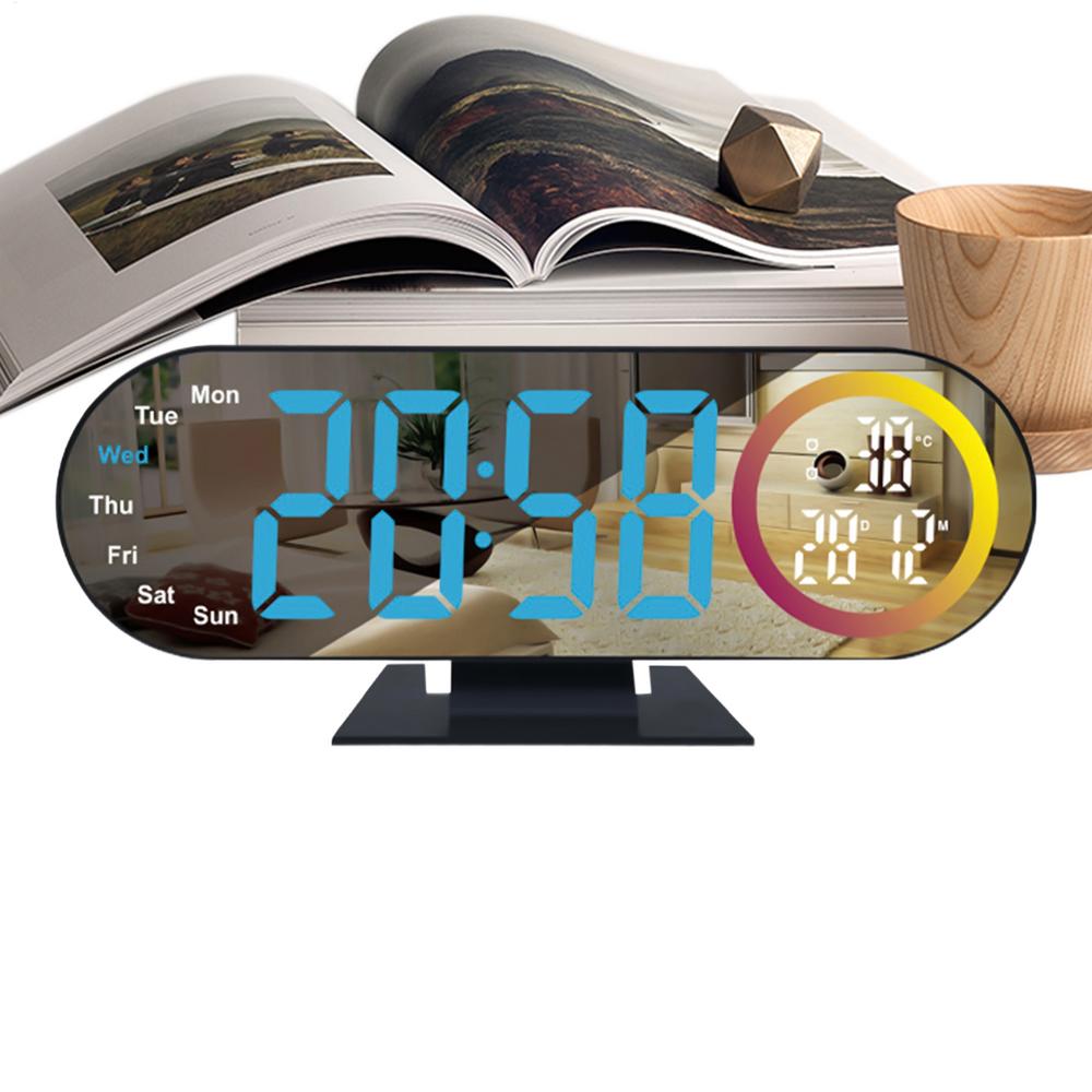 

Digital Desk Clock LED Mirror Date Watch Bedroom Clock for Home Nightstand Workplace Travel Dorm Kitchen Counter Study Room