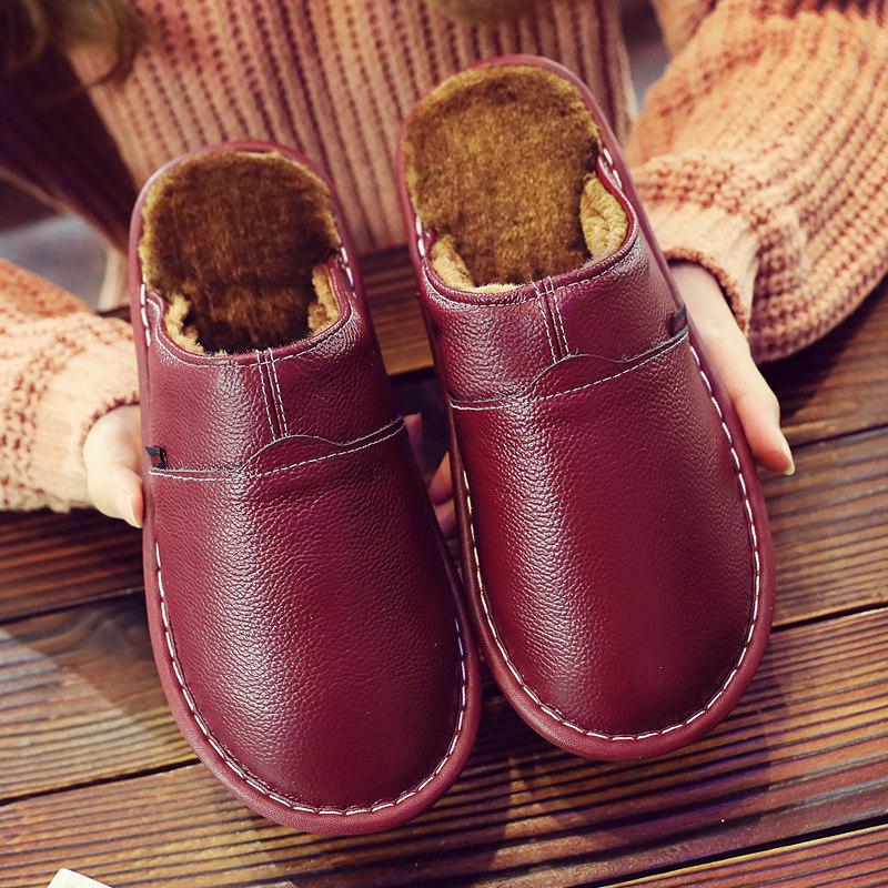 

Unisex Indoor Leather Slippers: Warm Cotton, Waterproof, Non-slip, Soft Cowhide Sole for Winter Size 26 (35-36)