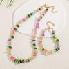 GEMCHIC Women's Colorful Natural Stone Beaded Choker Necklace and Bracelet Set, Irregular Geometric Handmade Jewelry