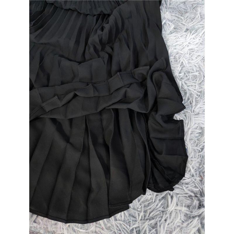 Export Single Za Home Fancy Full of Elastic High Waist Pleated Ruched Street Cool Long Summer Refreshing Black Dress