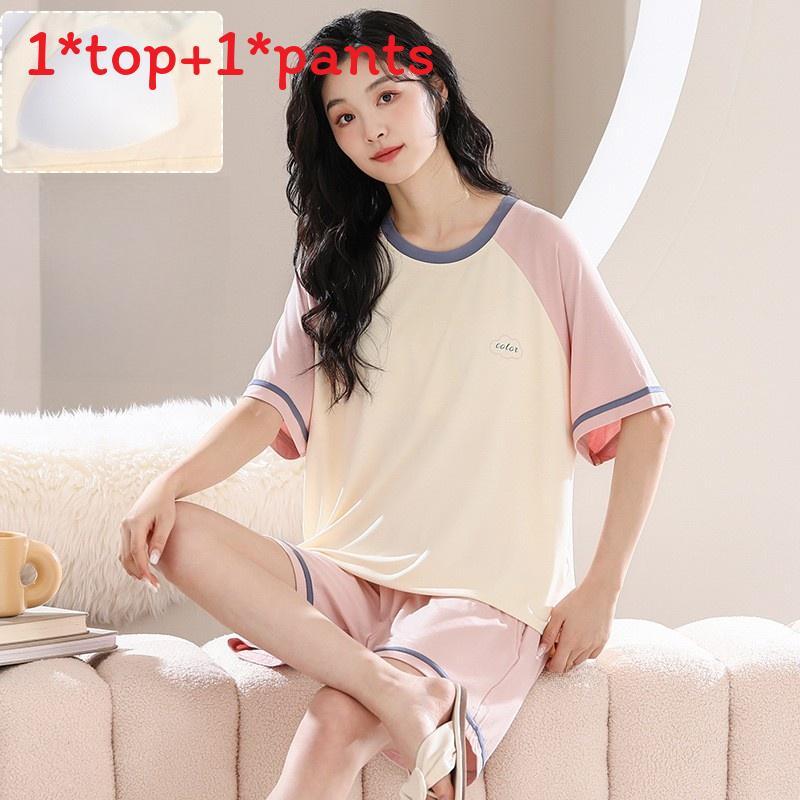 Womens Summer Sleep Suit With Round Neck Short Sleeve Top And Shorts For Relaxed Lounge Wear