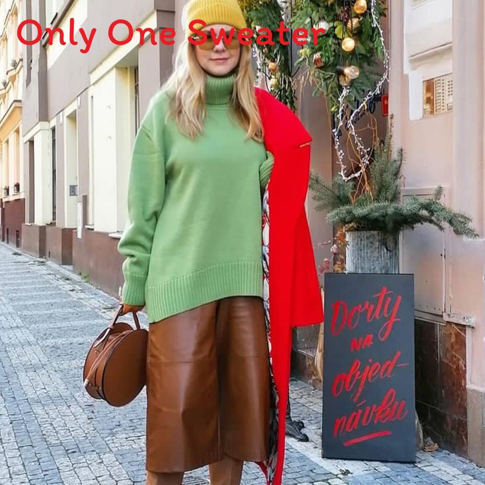 Autumn Winter Women Sweater With High Neck Knitted Fabric For Casual Lounge Wear