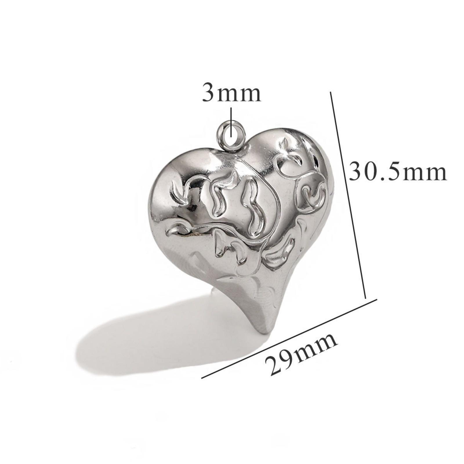 

304 Stainless Steel Pendants Heart Texture 3D Metal Charms 18K Gold Plated For Necklace Jewelry Making Findings, 1 Piece