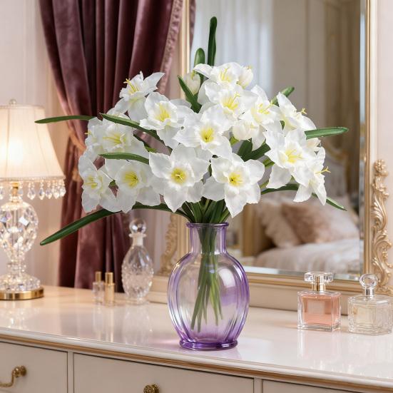 Artificial Daffodil Flowers 18 Inch Spring Faux Silk Narcissus Flower Arrangement Fake Daffodils Bouquet for Home Wedding Decor