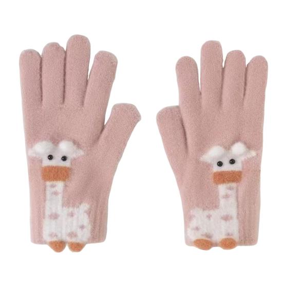 1 Pair Women Giraffe Knitted Gloves Winter Warm Thick Yarn Touchscreen Gloves Outdoor Cycling Cold Weather Five-Finger Thermal Gloves