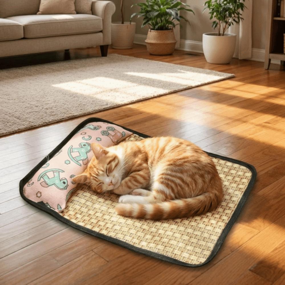 Rattan Weave Pet Cooling Mat Breathable Cat Cooling Pad Waterproof Dogs Floor Cushion Outdoor