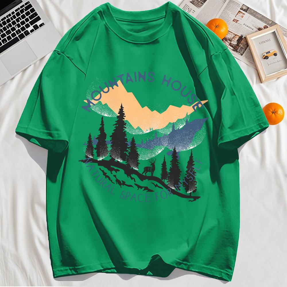 

Мужские футболки с принтом «Дом в горах», повседневные футболки с круглым вырезом, хлопковые, мягкие, с коротким рукавом, свободные, летняя одежда 3XL