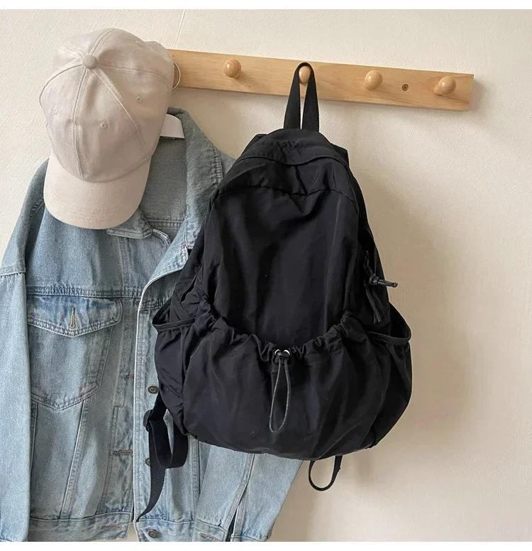 

Casual Backpack Women Large Capacity Fashi Junior High School Student Pleat Schoolbag Cloth Bag Korean Travel Backpack