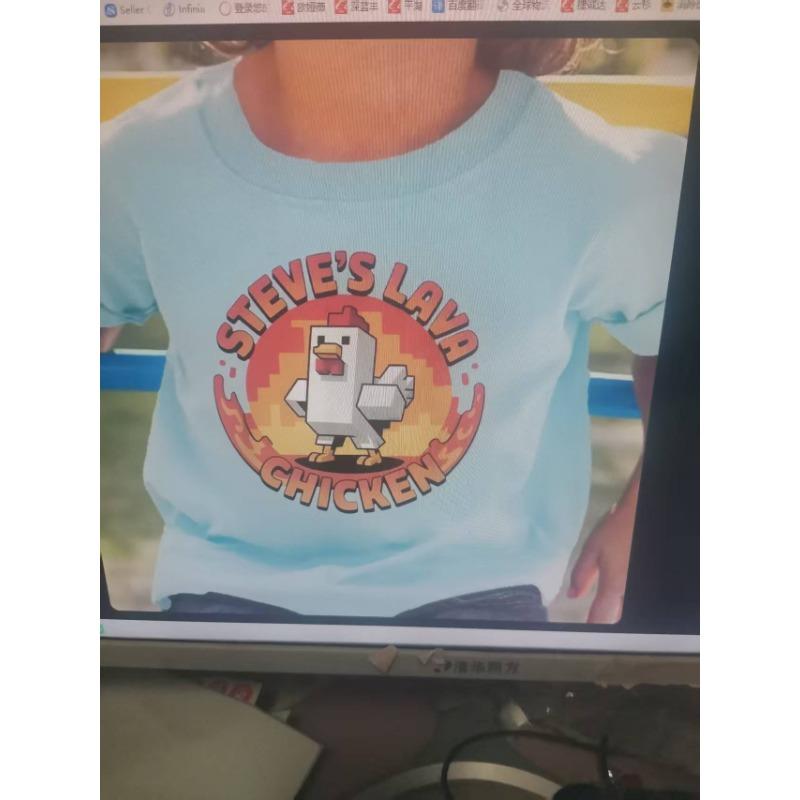 Fun Cartoon Summer Children Fashion Cartoon Round Lava Chicken Cute Boys Casual Short Sleeve T-Shirt All-Matching