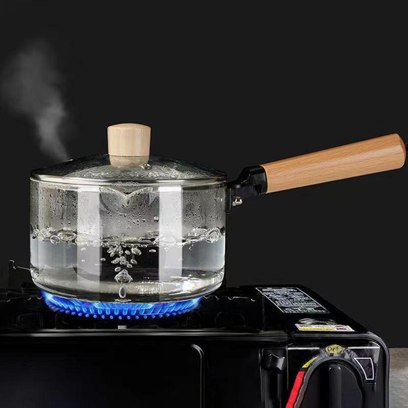 1.6L High Borosilicate Striped Heat Resistant Glass Pot Double Handle Milk Noodle Pan Gas & Electric Stove Mulled Wine Soup