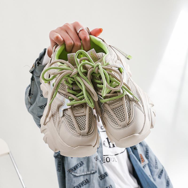 Strictly Selected Platform Dad Shoes Women's Spring and Summer New Color Matching Muffin Leather Casual Shoes Mesh Breathable Versatile Sports Shoes