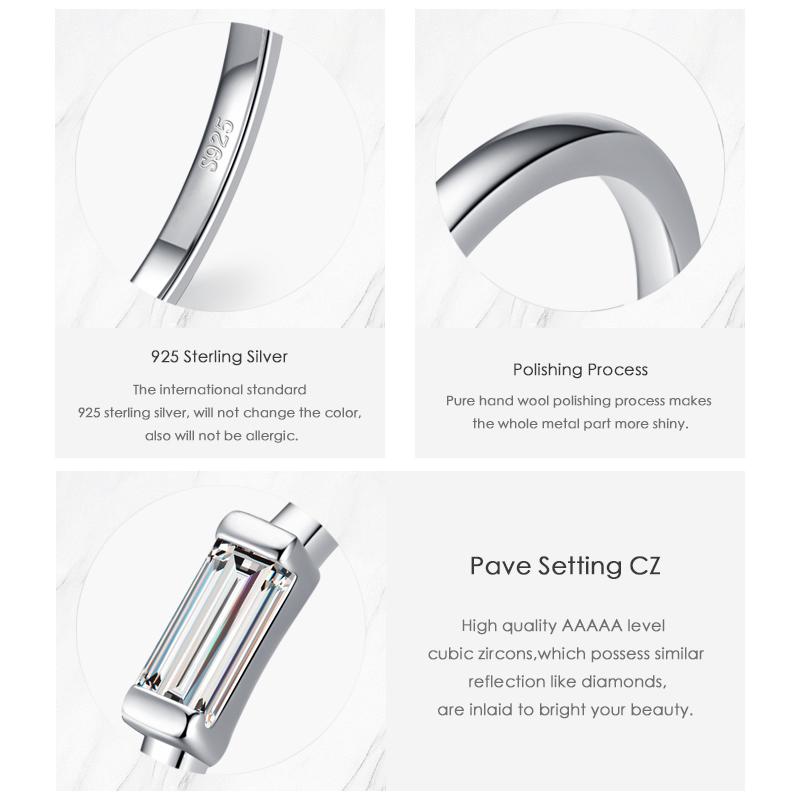 MODIAN 925 Sterling Silver Fashion Emerald Cut Shiny Clear CZ Wedding Female Rings for Women Simple Rectangle Ring Fine Jewelry