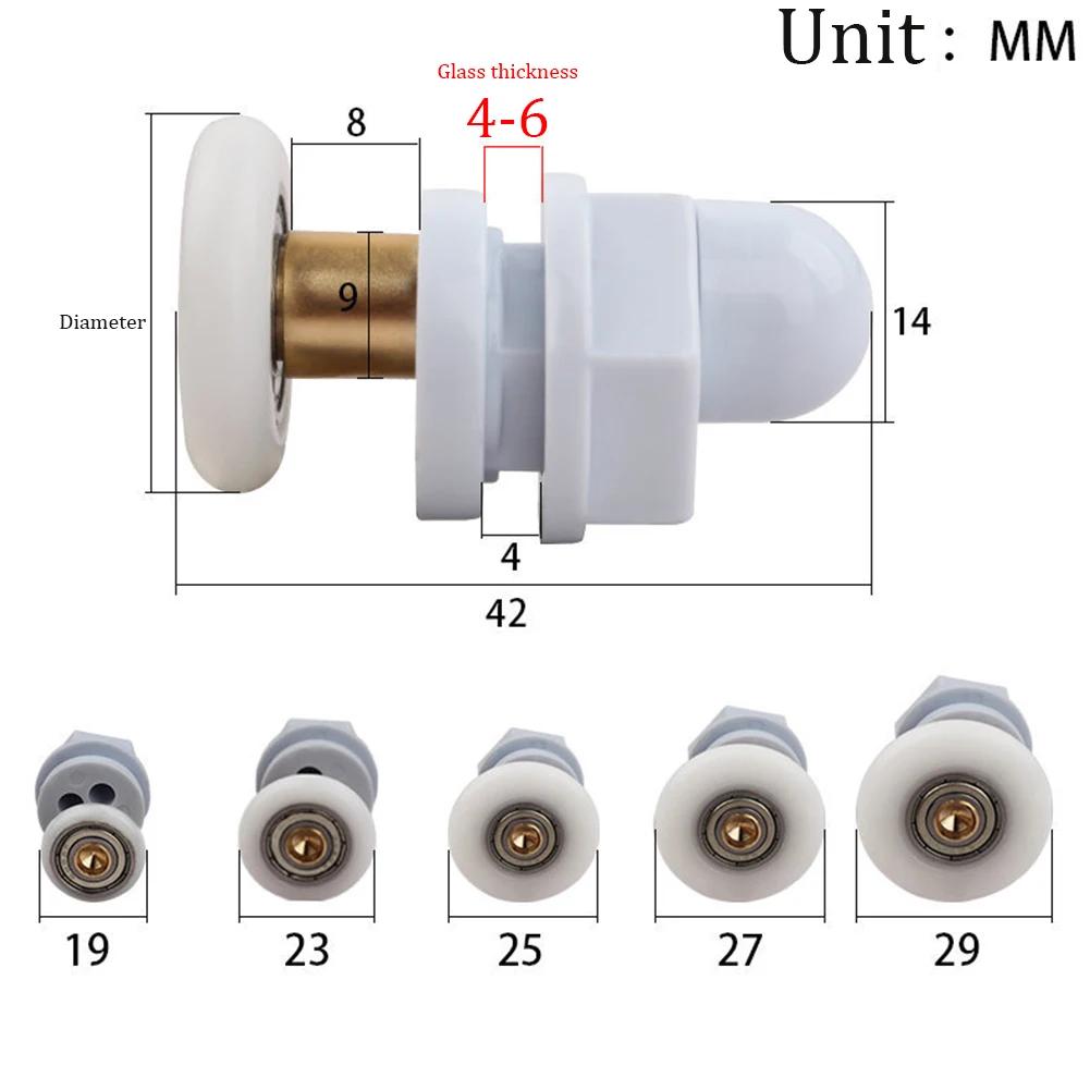 4 Pezzi Rotelle per Porta Doccia 19/23/25/27/29mm Durevoli Stanze Cabine Puleggia Box Doccia Rulli/Guide/Ruote per Porte in Vetro da 4-8mm