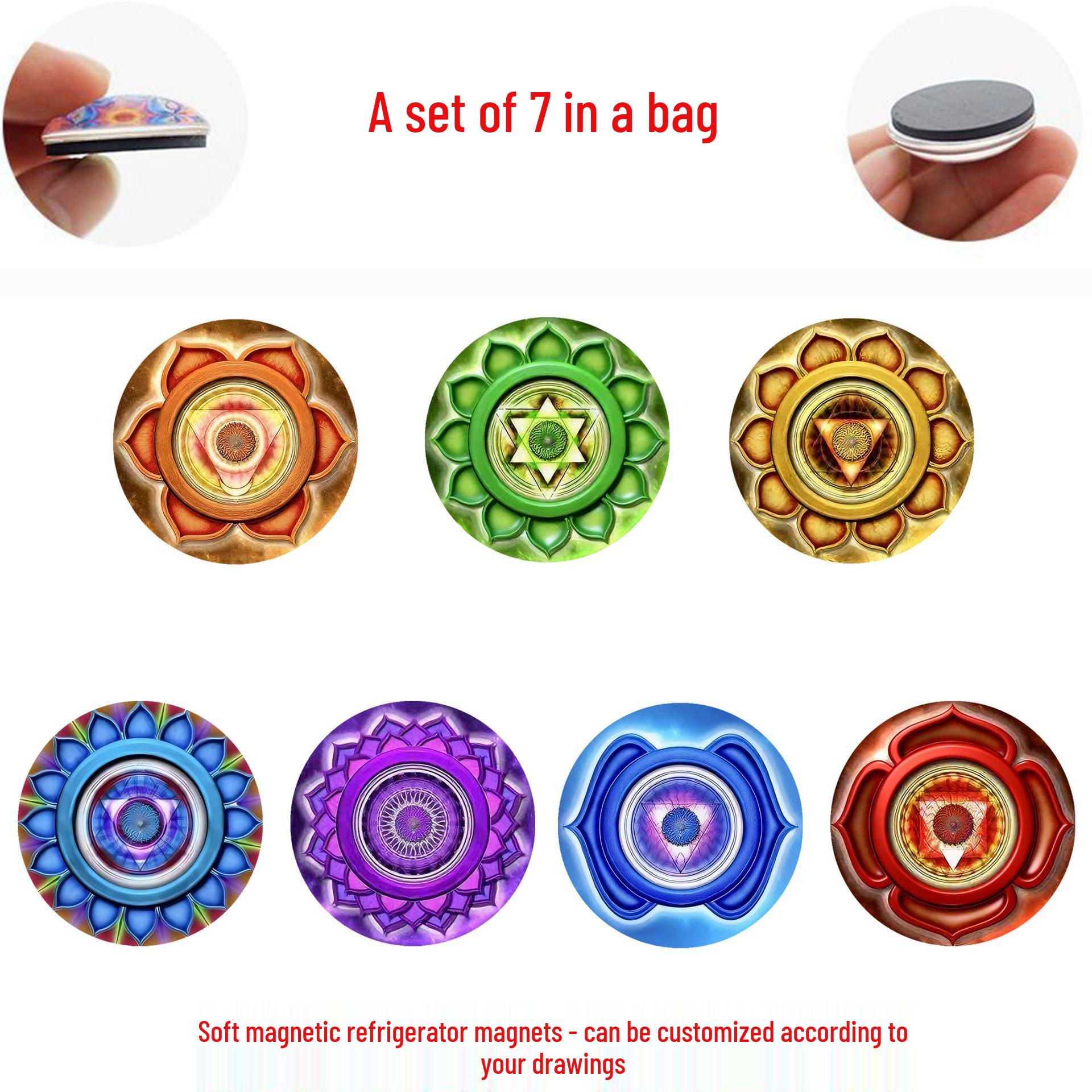 

Seven Chakras Crystal Glass Magnet - Personalized European & American Creative Home Decoration for Refrigerator 25 mm Magnet Set of 7