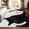 Minimalist Black & White Cat Door Mat, Creative Animal Art Non-Slip Rug, Washable Decor Carpet for Home Office Living Room