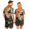 Couple Matching Halloween Pajama Set Short Sleeve Button Down Shirt with Curved Hem and Shorts Soft Casual Sleepwear S To XXXXL