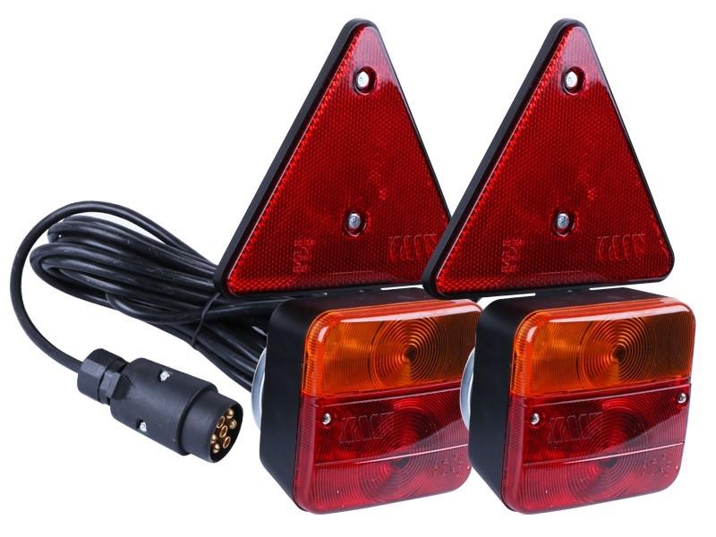 Zestaw lamp tylnych z trójkątnymi odblaskami, na magnes, z wtyczką 7 PIN