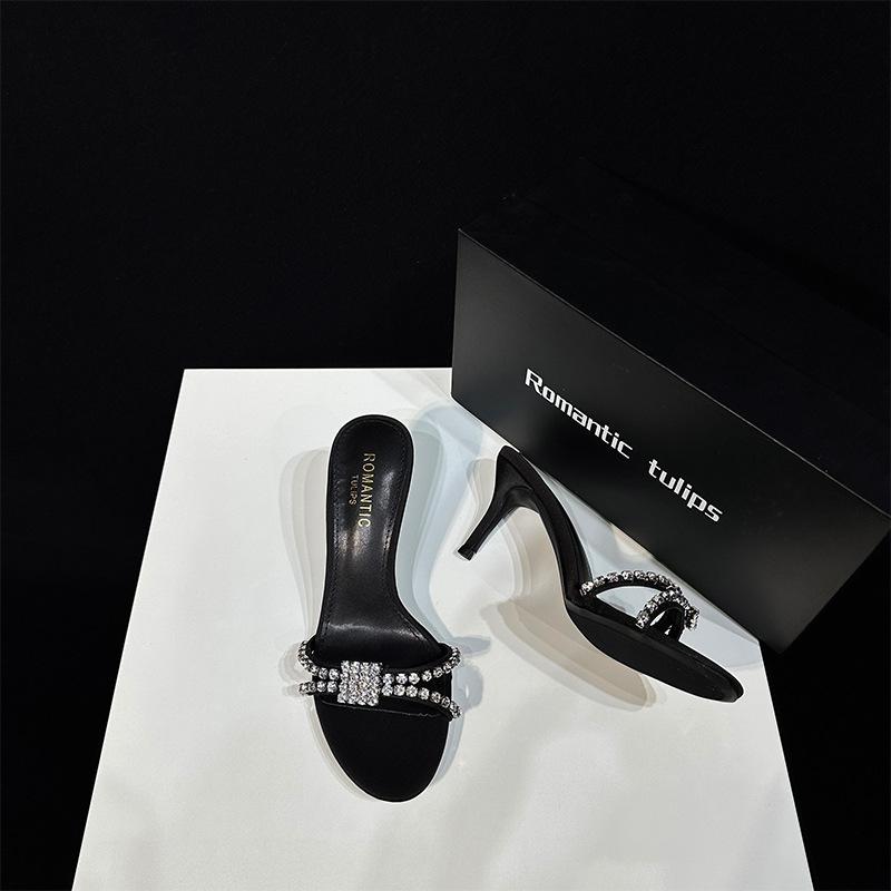 Fashion In 2025, Pointed-Toe Rhinestone Stiletto High Heels, Women'S High-End And Exquisite Cool Slippers, Summer Fashion Sandals