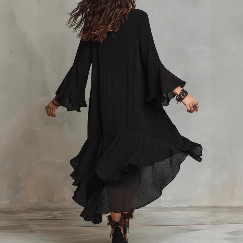 Elegant Asymmetrical Ruffle Black Dress - Spring/Summer 2026 Collection
