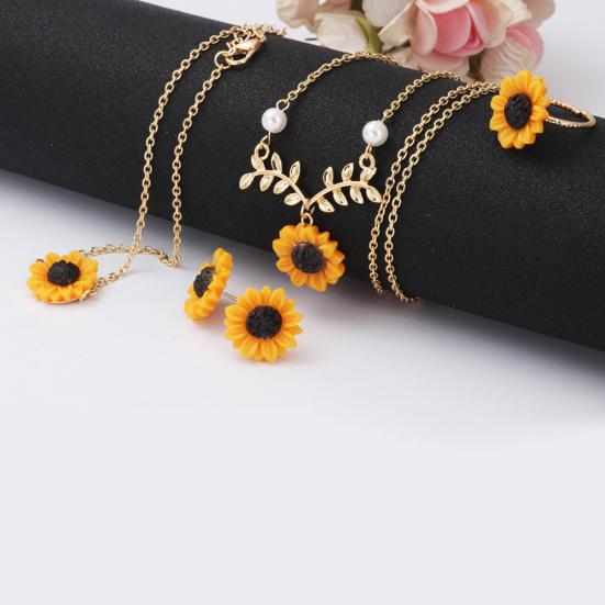 5 Teile/satz Mode Sonnenblumen Anhänger Halskette Stud Ohrringe Ring Armband Schmuck