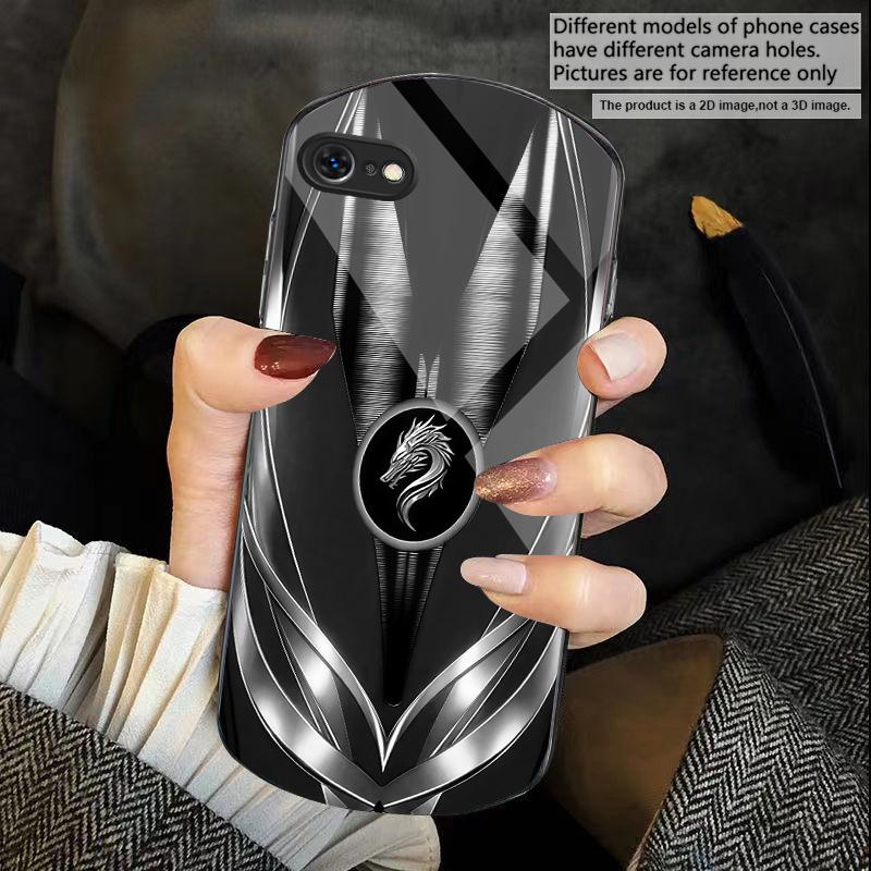 Golden dragon pattern gray For iPhone 17 16 15 14 Pro 13 Plus 12 mini 11 Pro Max XR X S 7 8 Elliptical Tempered Glass Phone Case