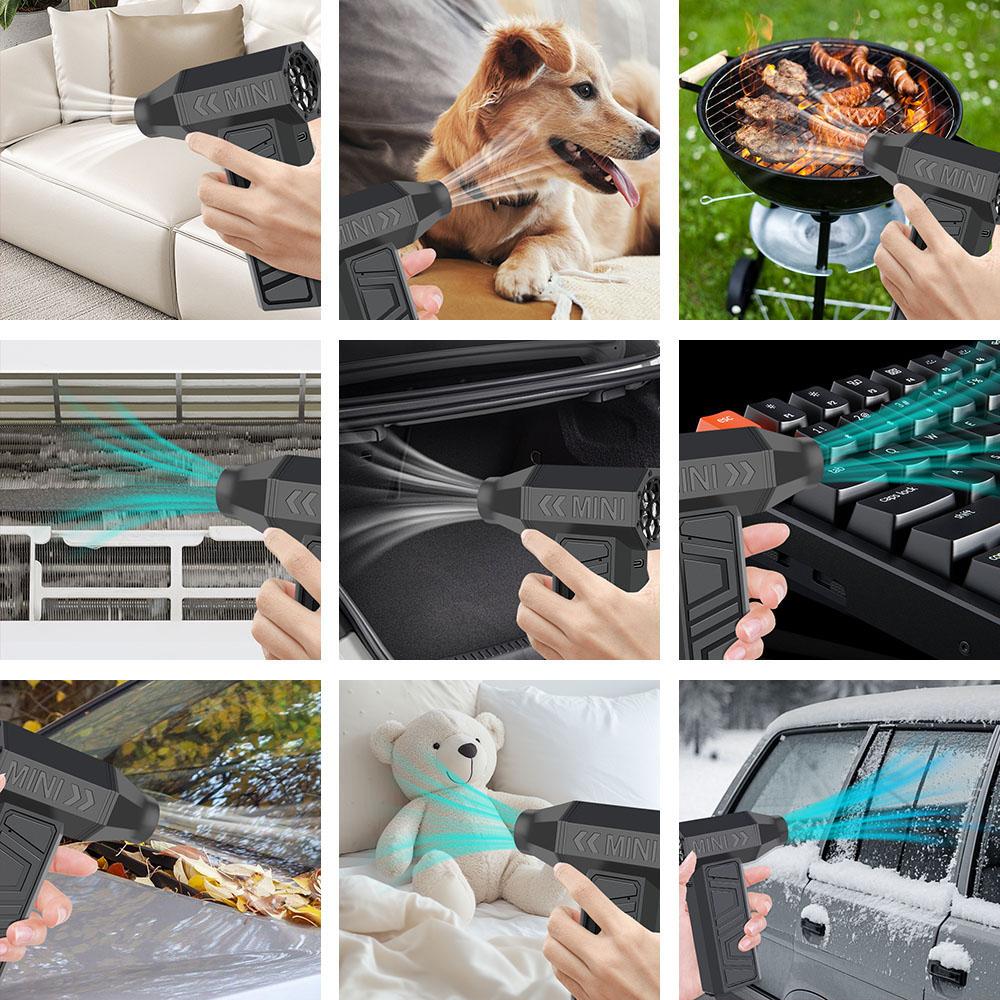 პორტატული ელექტრო ჰაერის გამწმენდი საწმენდი ჰაერის ნაკადის ინსტრუმენტი მტვერსასრუტი მანქანის გასაწმენდად თოვლის გასაბერად 4 სიჩქარით რეგულირებადი ტურბო რეაქტიული ვენტილატორის ტიპი Type-C დამუხტვა