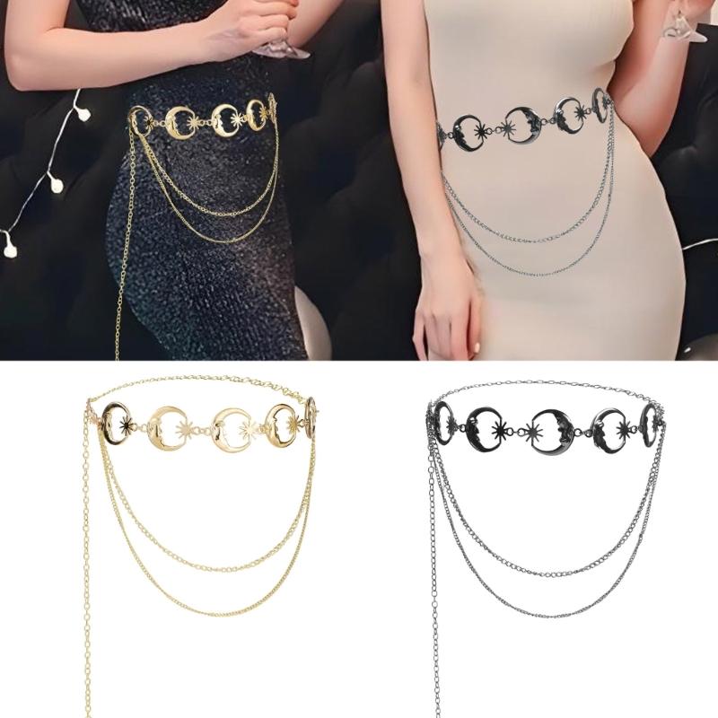 Adjustable Length Waist Chain Multilayer Metal Waist Chain Blings Body Chain for Casual or Beachwear