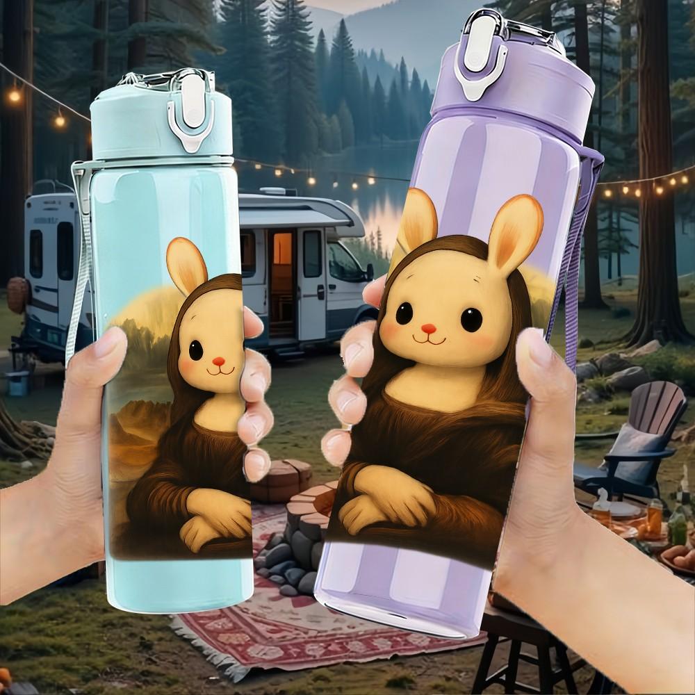 1PC Nun Rabbit Cute Character Print 750ml Color Plastic Sports Water Bottle Leakproof Flip Straw Lid Suitable for Sports Office Home Use