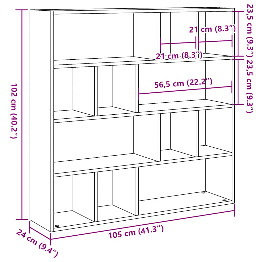 Bookshelf Room Divider with Vintage Wood Look 105 x 24 x 102 cm