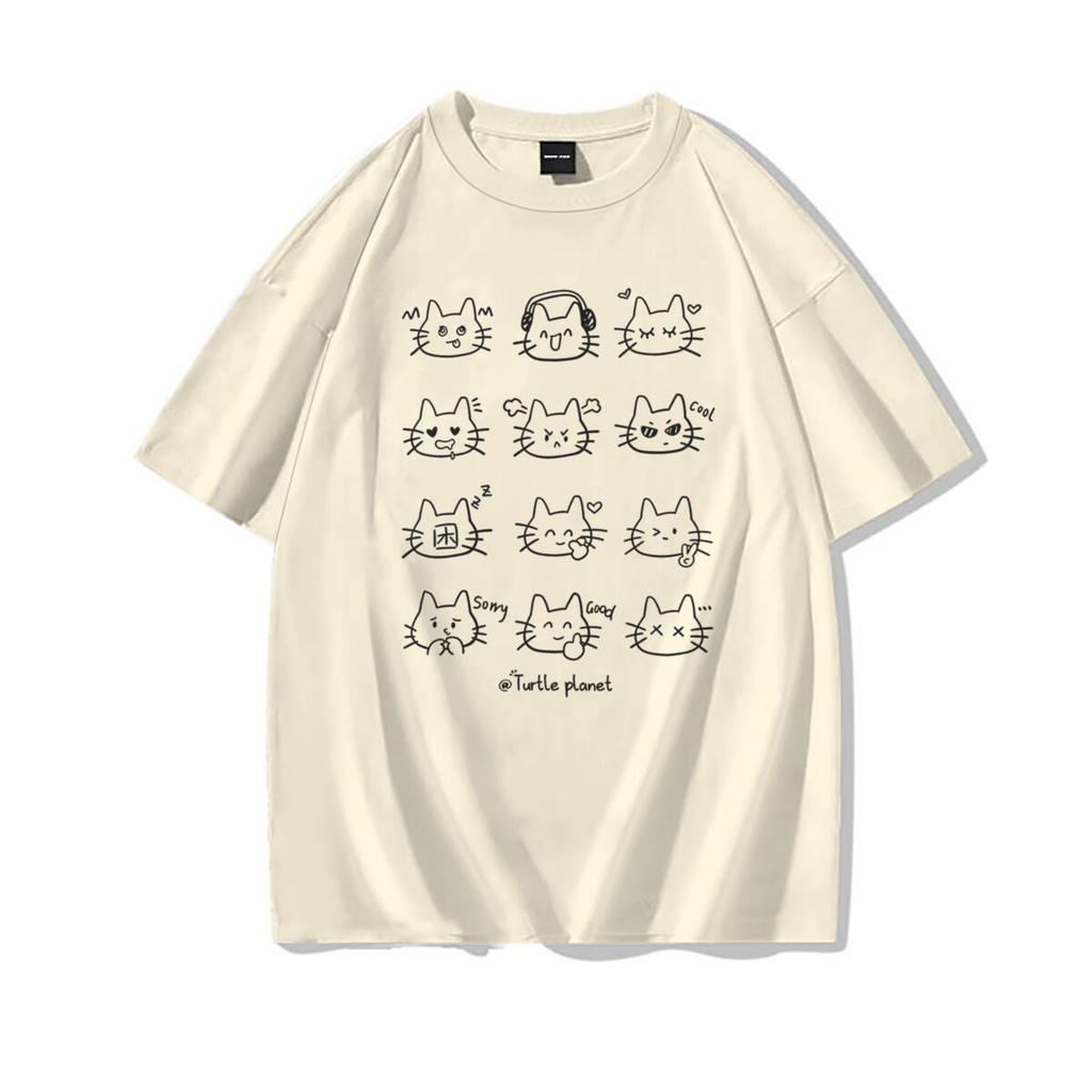 Cute Cat Print Casual Tee Shirt Cotton Harajuku Trend Girls Short Sleeve Tshirt Girls Breathable ONeck Tops Girl Clothing