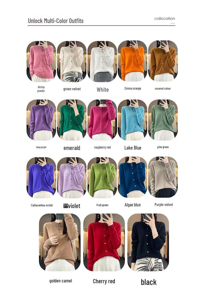 Women's Pure Wool Slim-Fit Cardigan: Warm, Thickened, Round Neck, Knitted Sweater for Autumn and Winter
